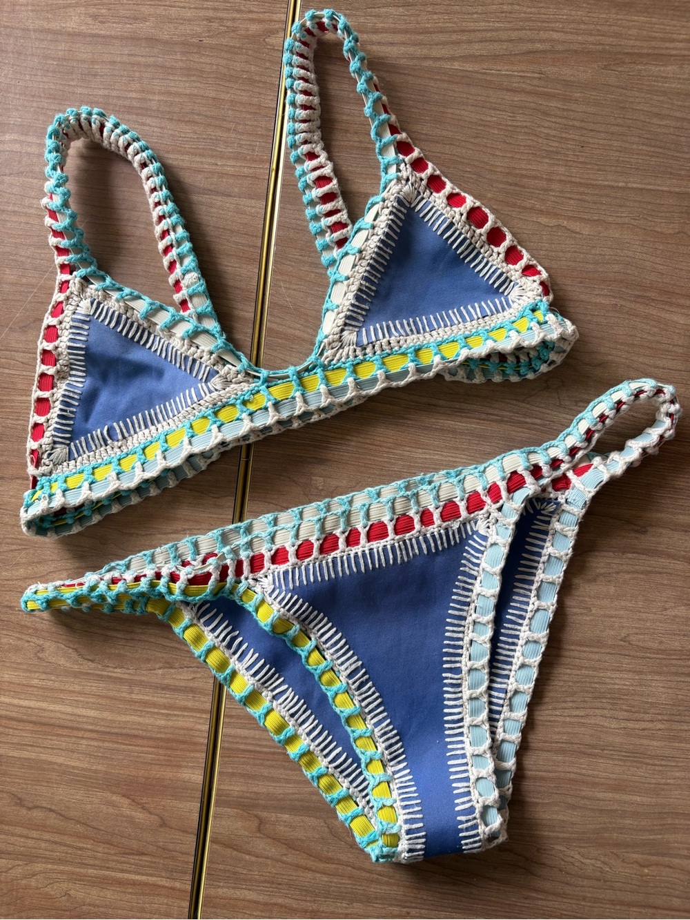 KIINI Bikini Set Top & Bottom Light Blue Crochet Detail Tuesday Small Medium